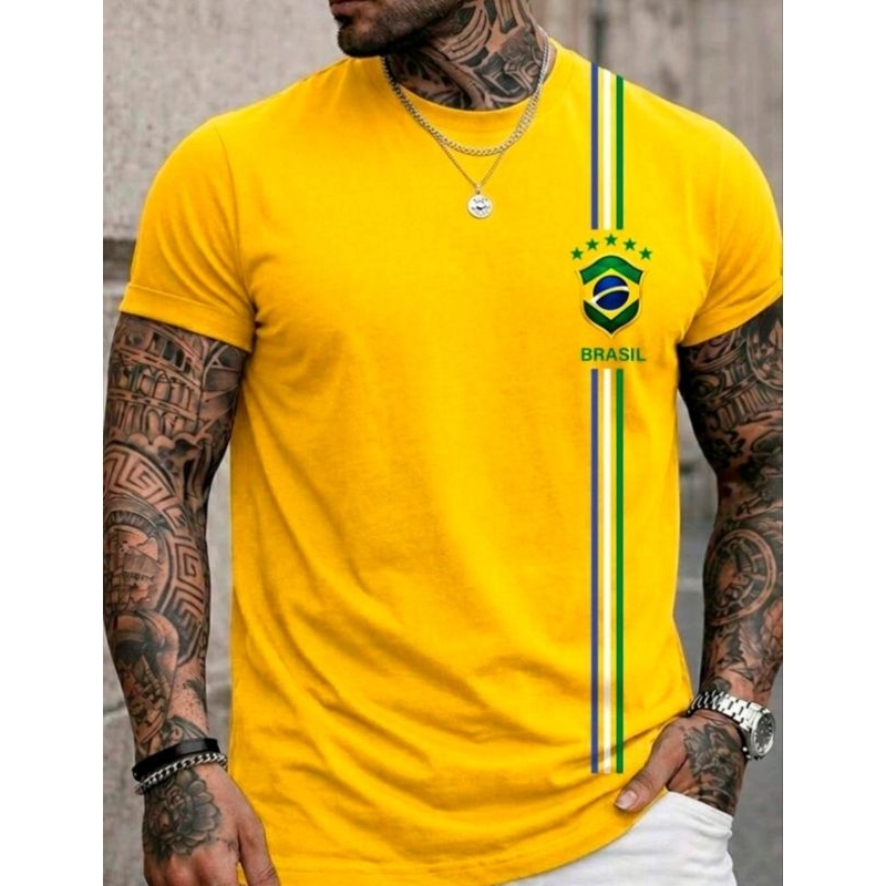 Camiseta Masculina Blusa Brasil 3 listras T-shirt