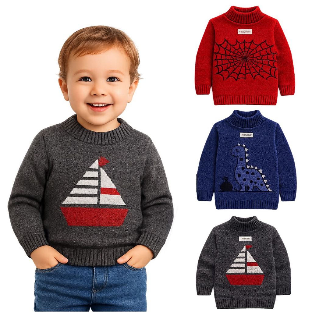 Kit 3 Blusas Lã Infantil Menino Sueter Tricô Pre