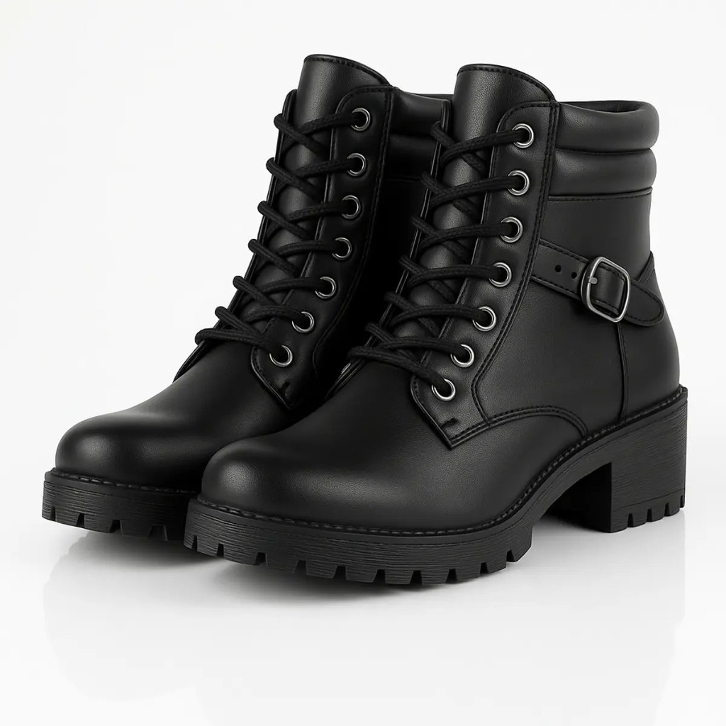 Bota Feminina Coturno Couro Eco Estilo Montaria Sa