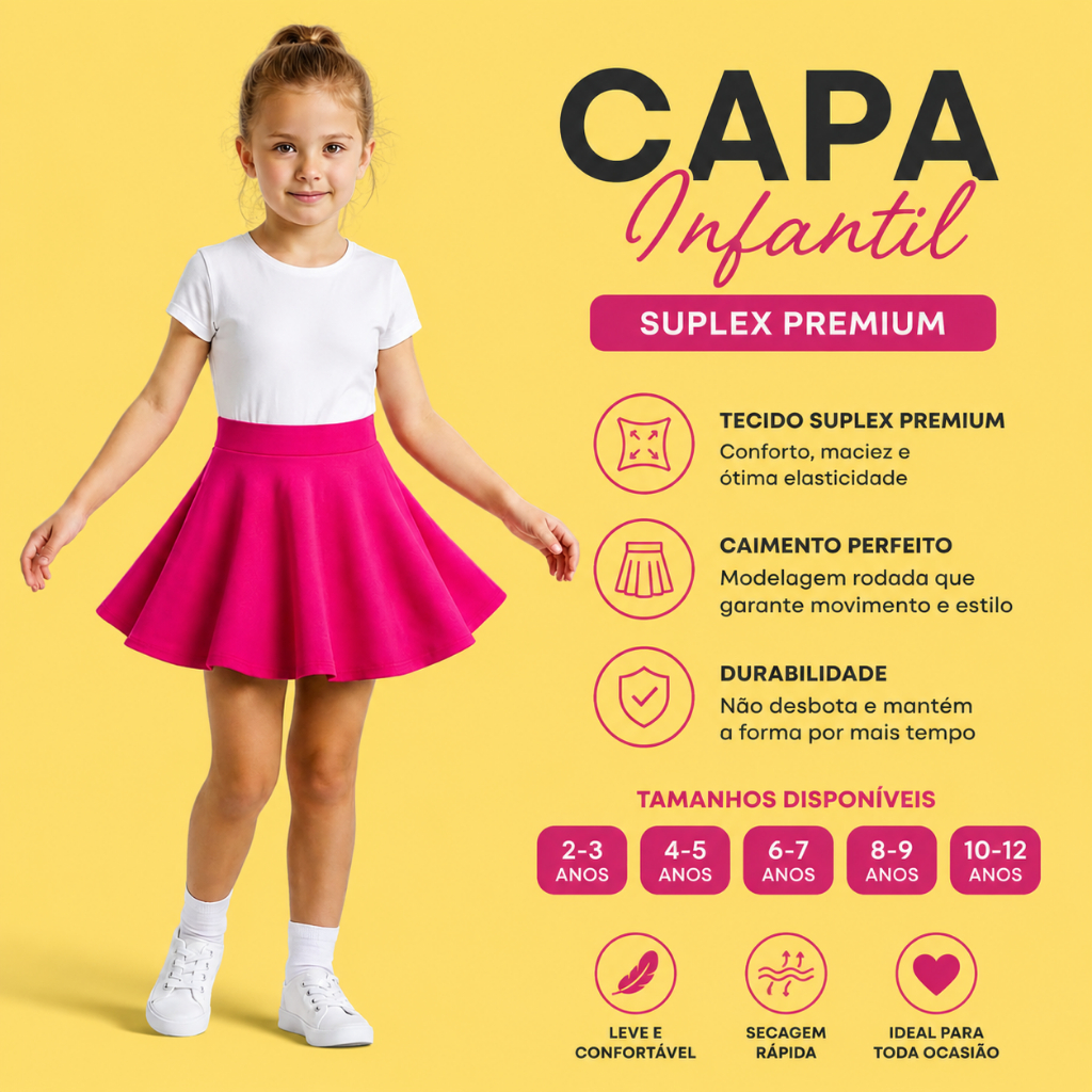 Saia Curta Infantil Feminina Rodada com Elastico n