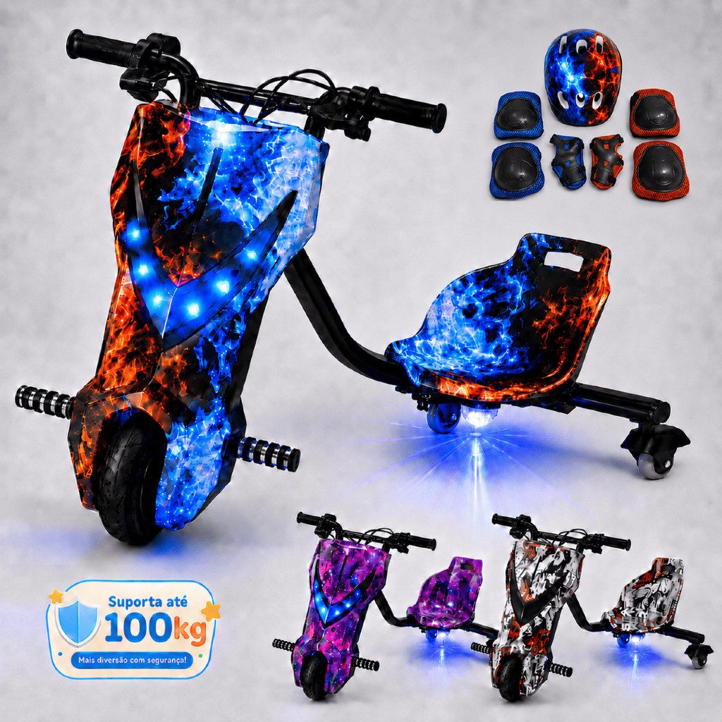 Drift Elétrico InfantilTriciclo com Led 100kg 350