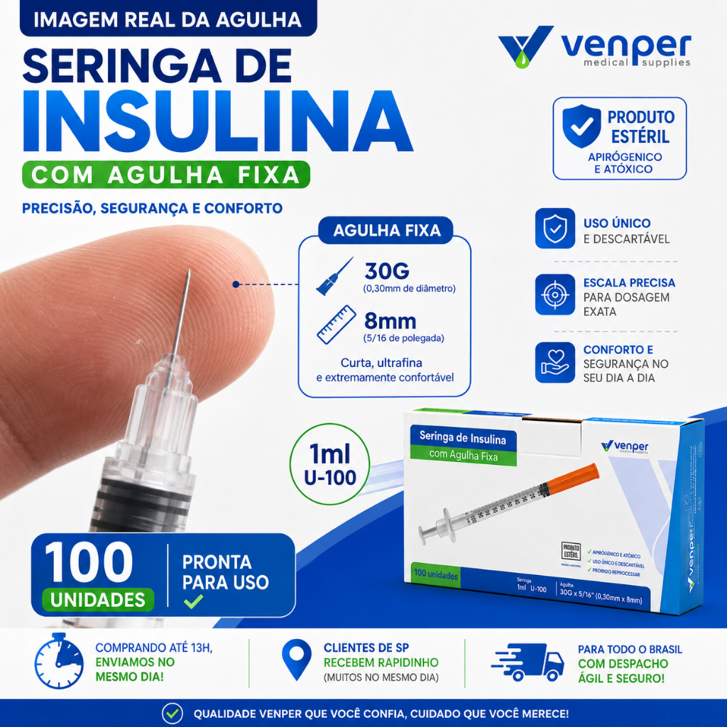 100 Unidades de Seringa de Insulina 1ml U100 30G c