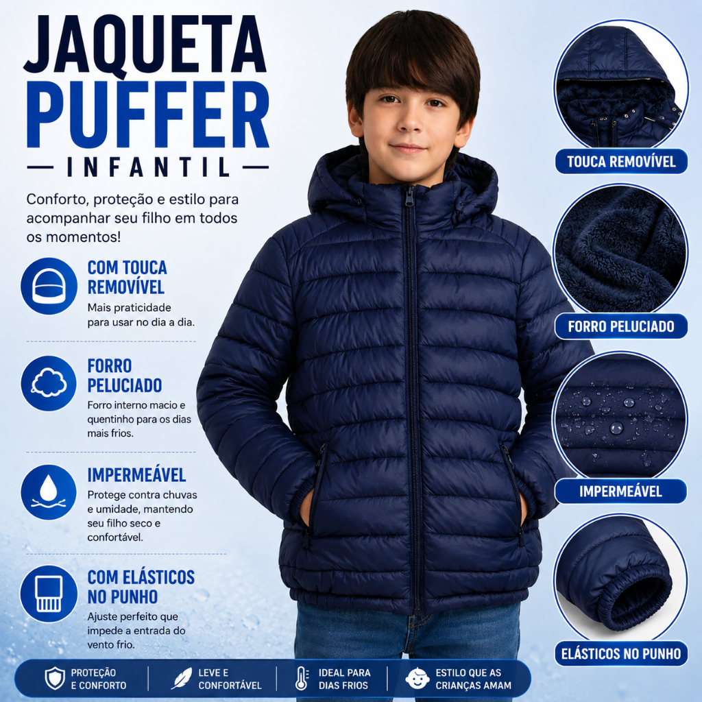 Jaqueta Puffer Bobojaco Infantil Juvenil  Forro Pe
