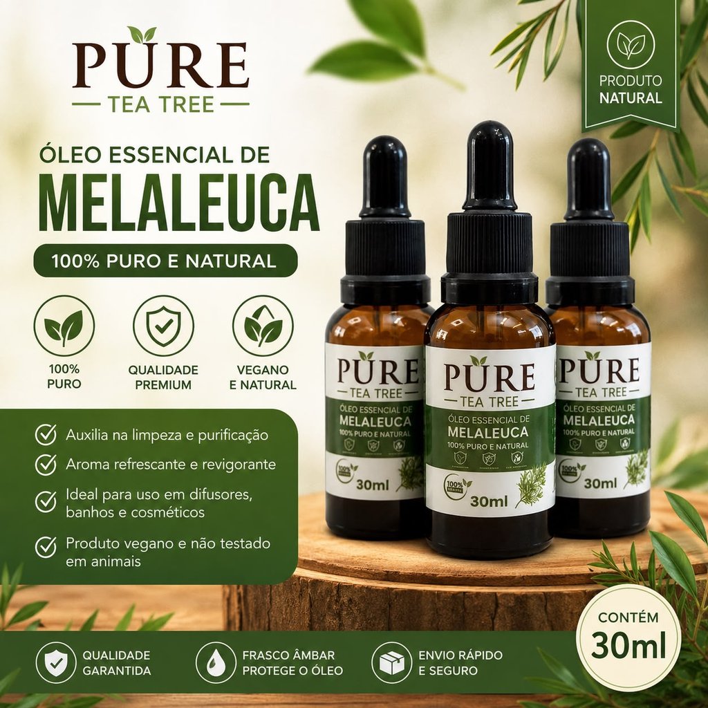 Óleo Essencial de Melaleuca 100% Puro  Kit 1 2 3 