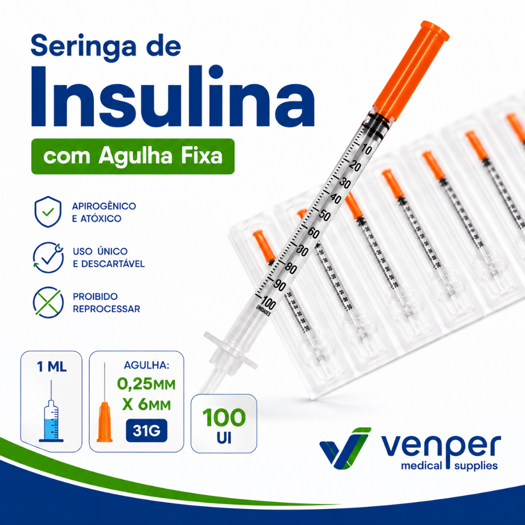 Seringa de Insulina Botox 1ml 100 UI com Agulha Fi