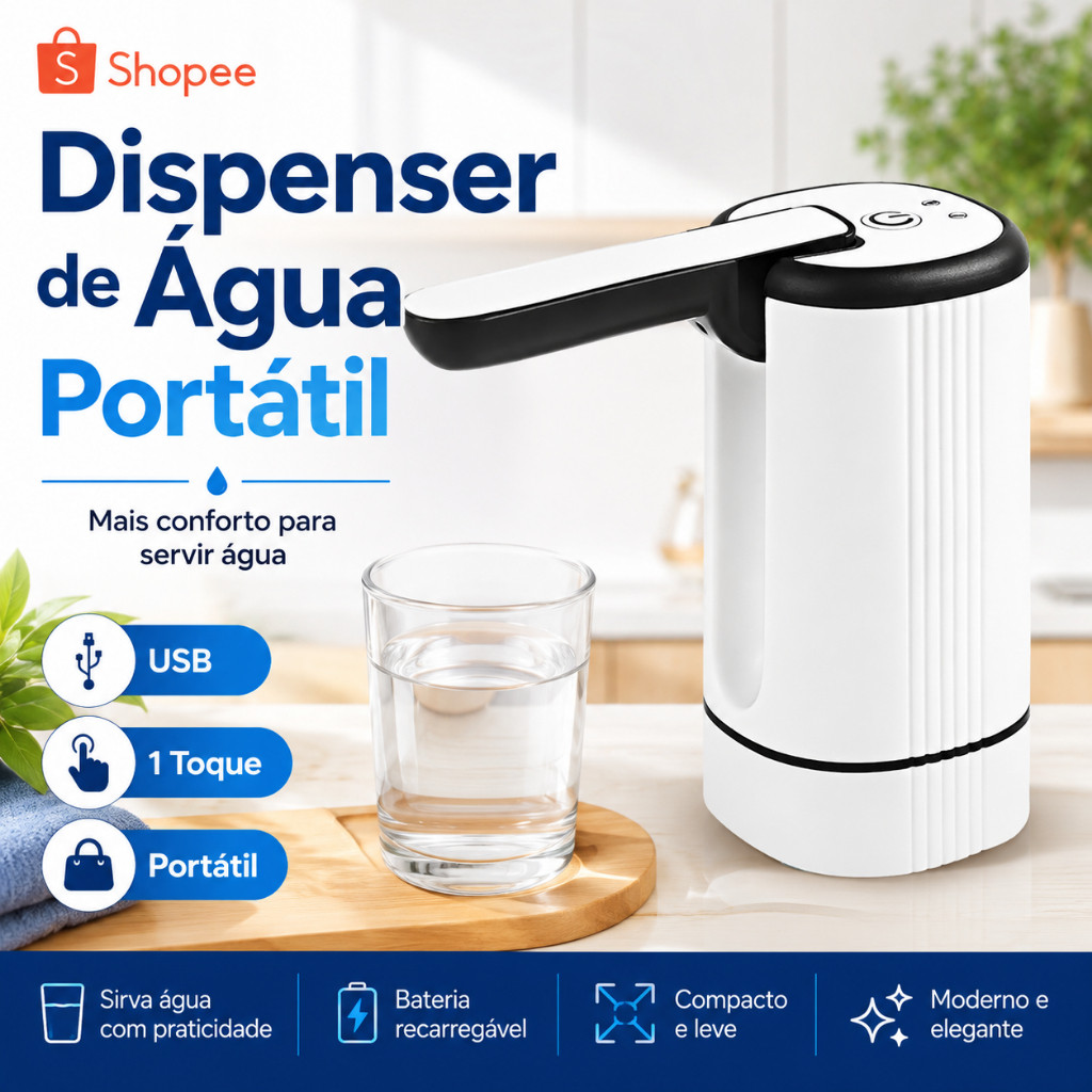 Bomba de Água Elétrica Dobrável USB Recarregáv