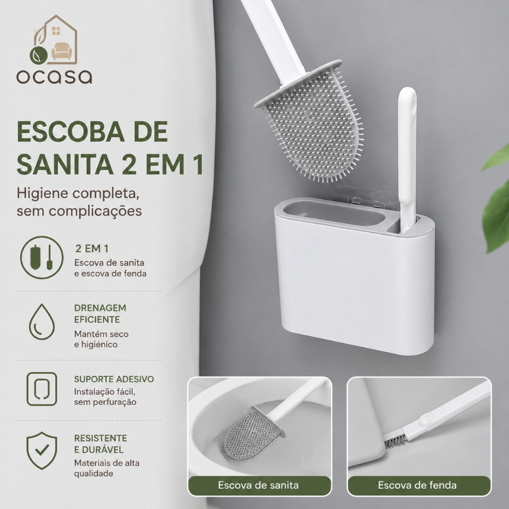 2 em 1 Escova de Silicone para Vaso Sanitário