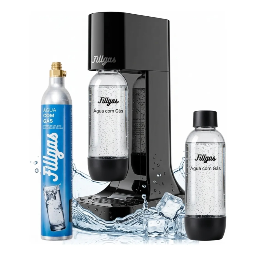 Kit Máquina Água Com Gás Cilindro + 2 Garrafas