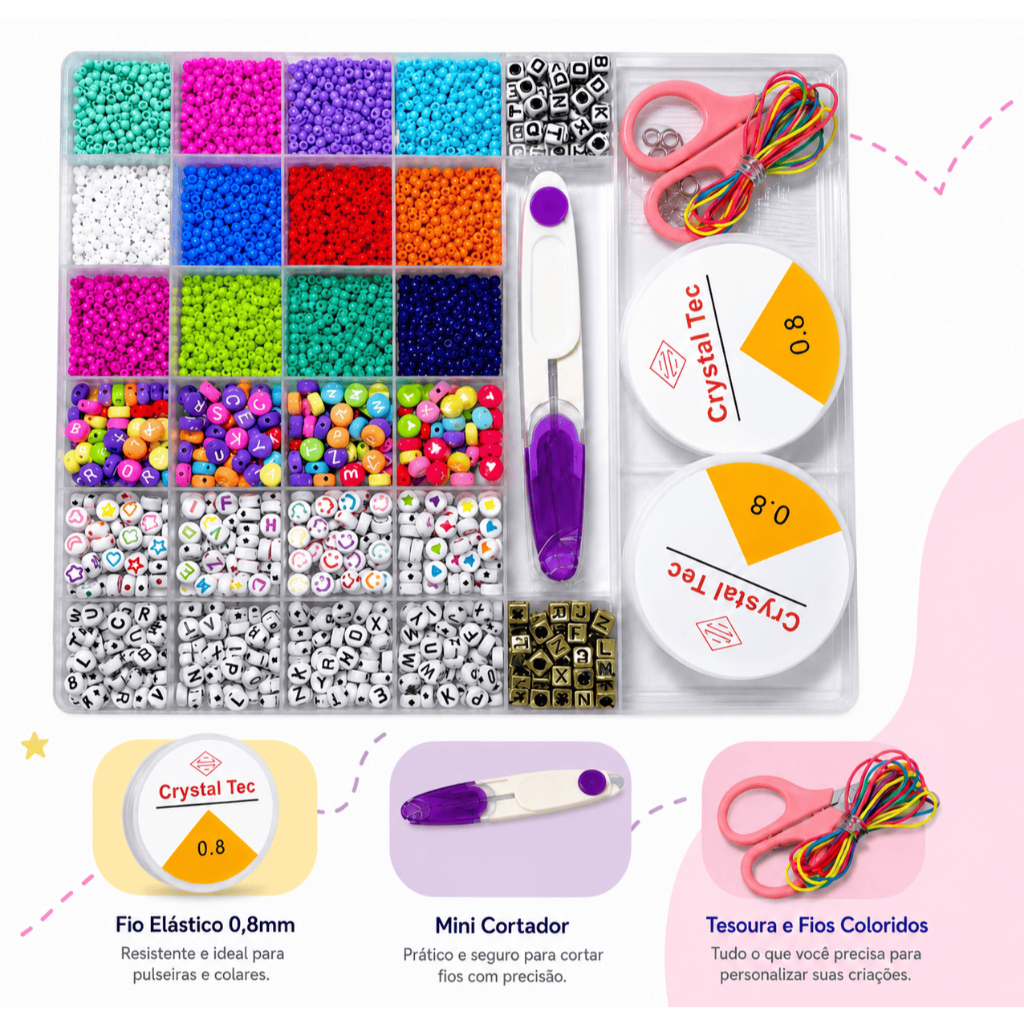 Kit Miçangas para Fazer Pulseira Colar Miçangas 