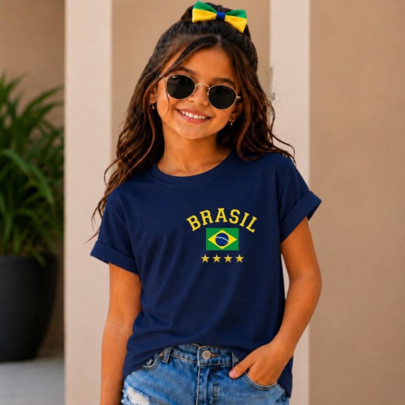 Camiseta Camisa Infantil  Brasil Bandeira peito Fu