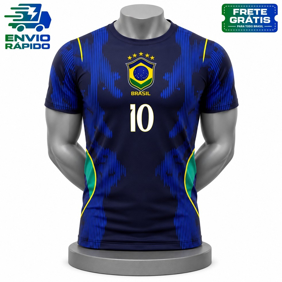 Camisa Camiseta MASCULINA Brasil AZUL Torcedor Pat