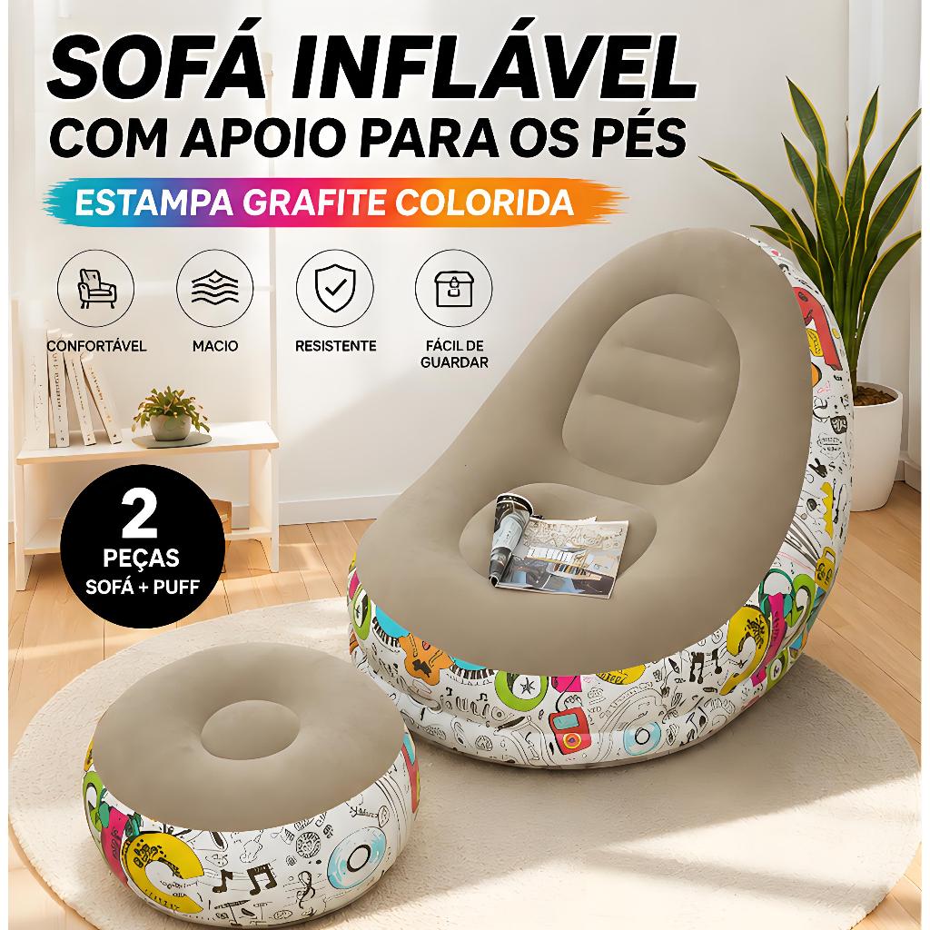 Sofá Inflável Portátil Grafite 3 em 1 com Bomba