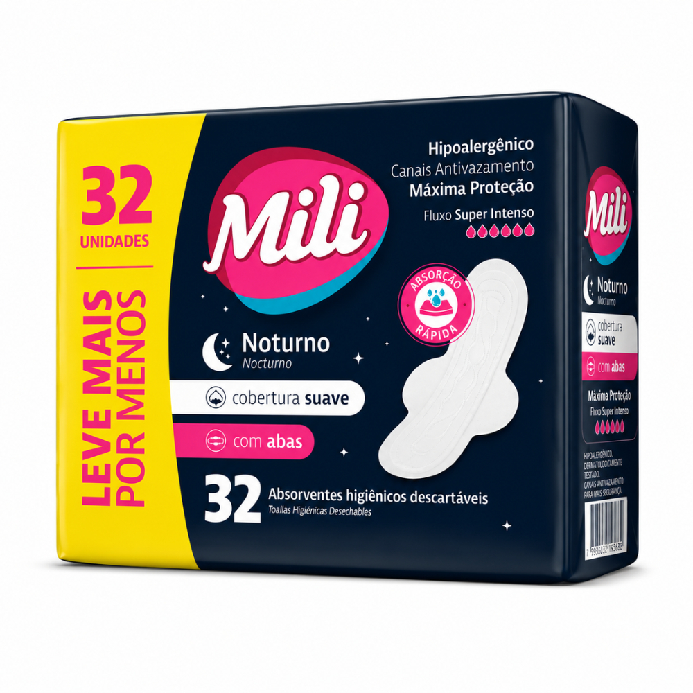 Absorvente Suave Noturno com Abas Mili 32 Unidades