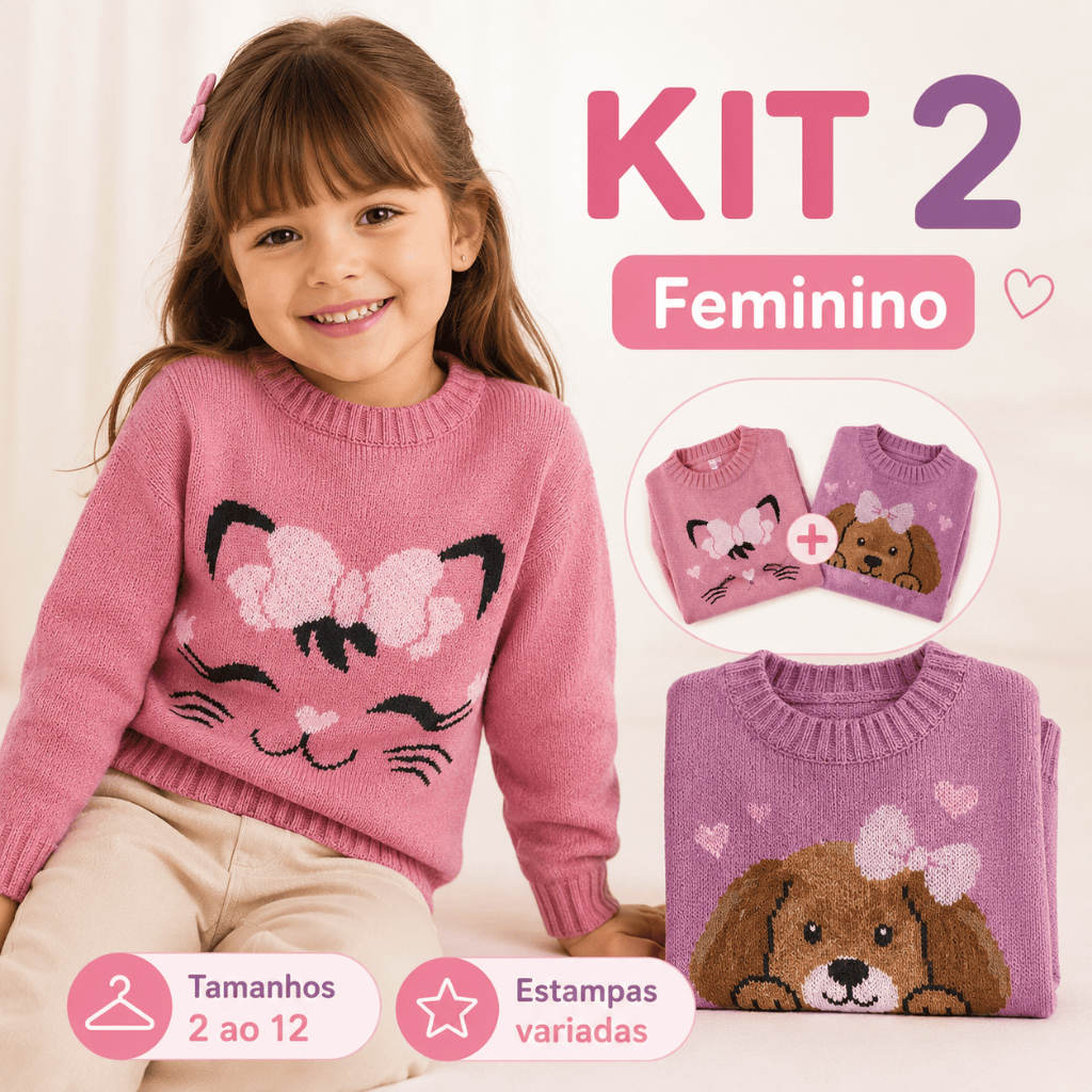 Kit 2 Blusas Infantil Tricô Feminino Masculino In