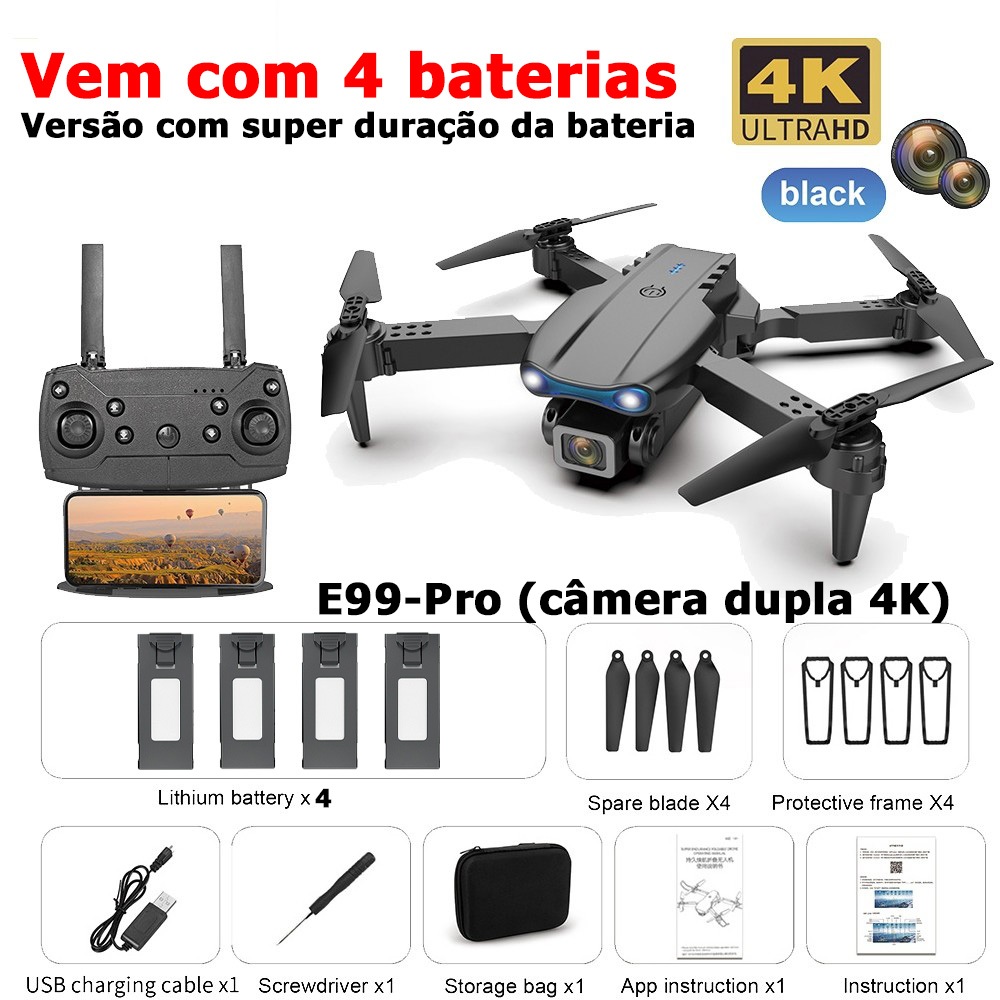 Novo 4 BateriaDli E99 pro Drone Profissional Alta 