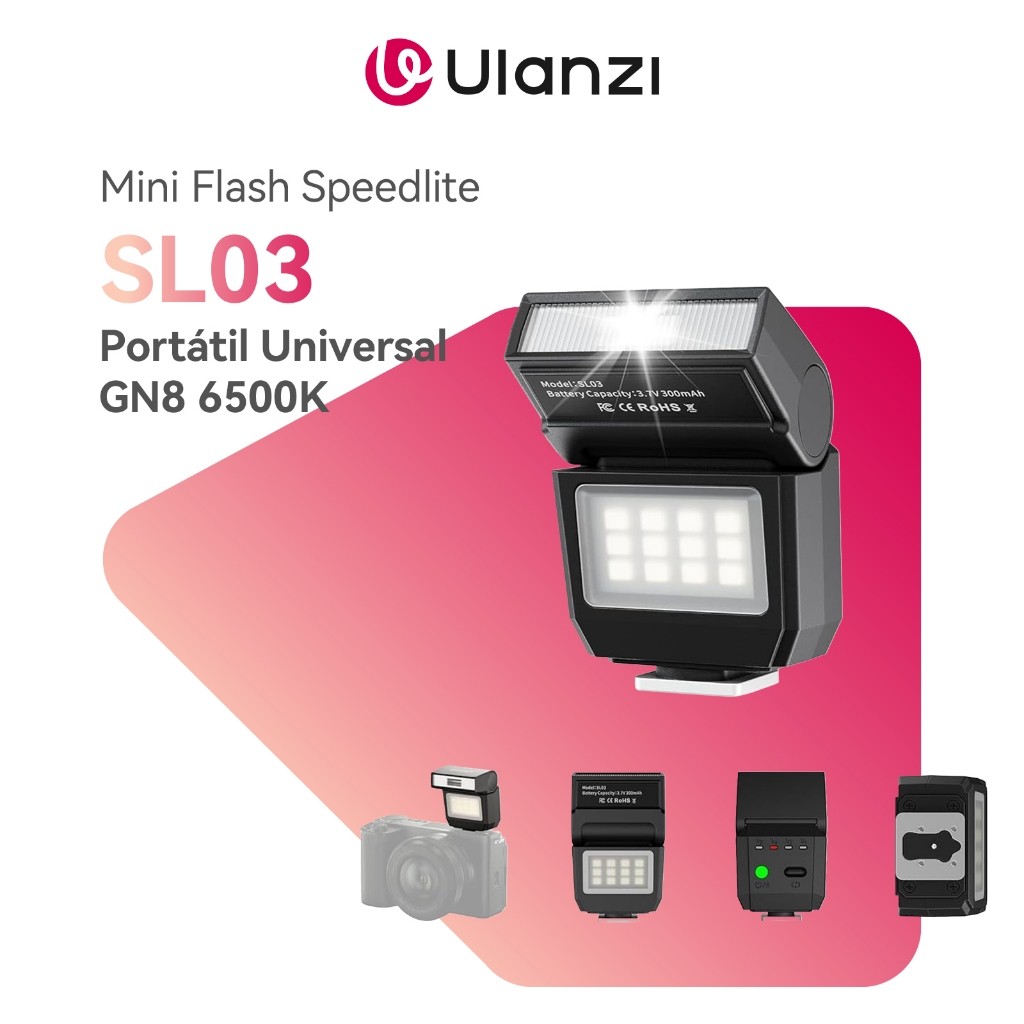 ULANZI Câmera SL03 Mini Flash Speedlite com Luz d