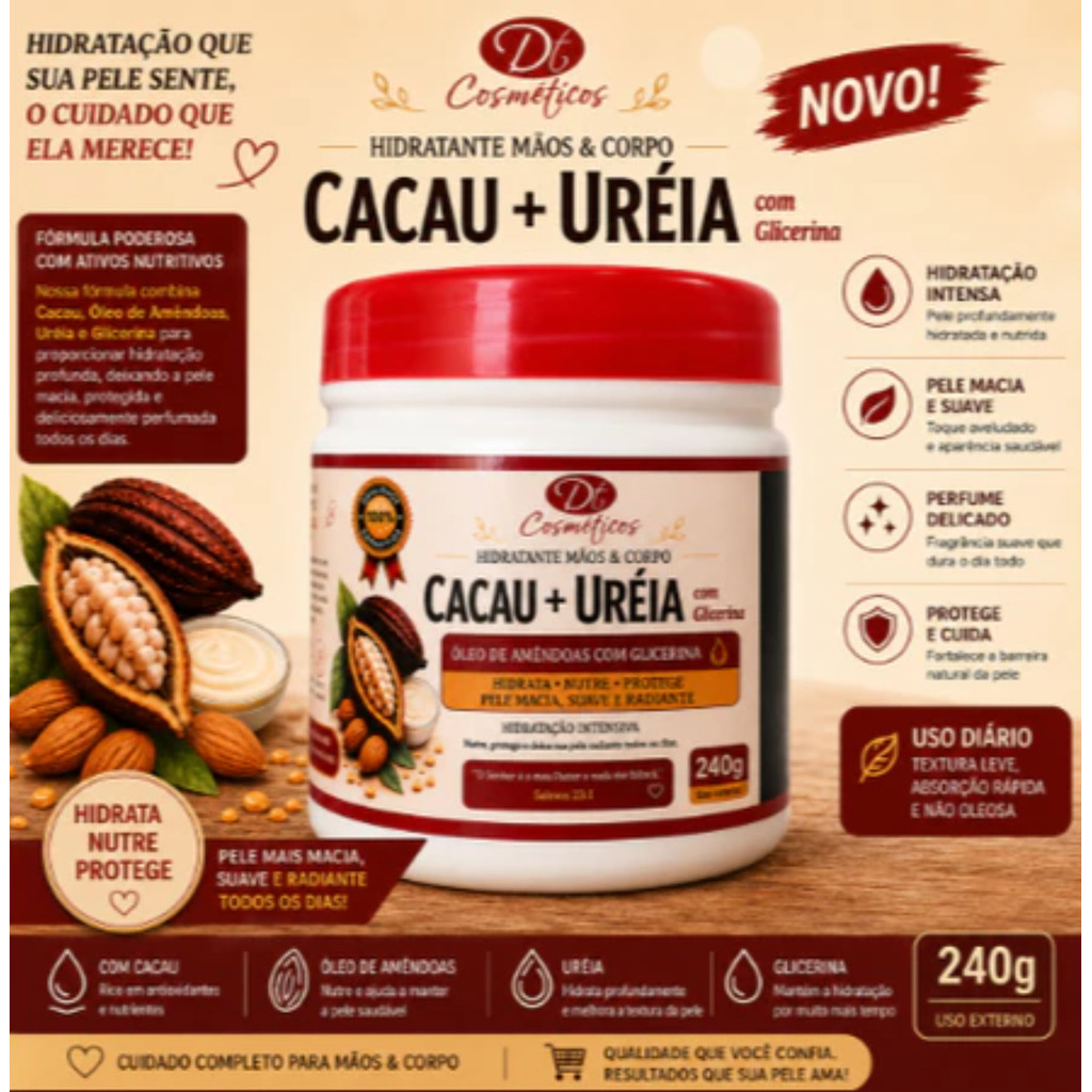 Creme Hidratante para Mãos e Corpo Cacau + Ureia 