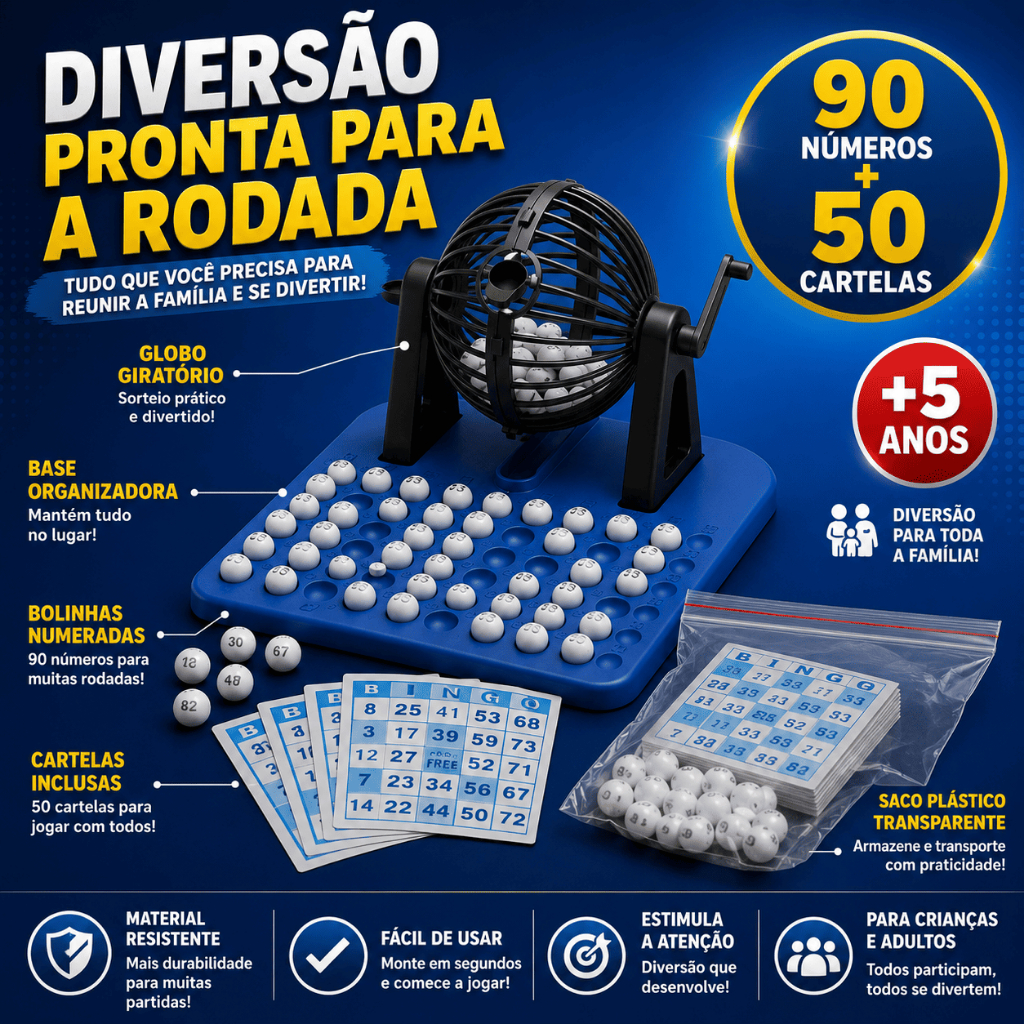 Jogo do Bingo Completo Com Globo 90 Numeros e 50 C