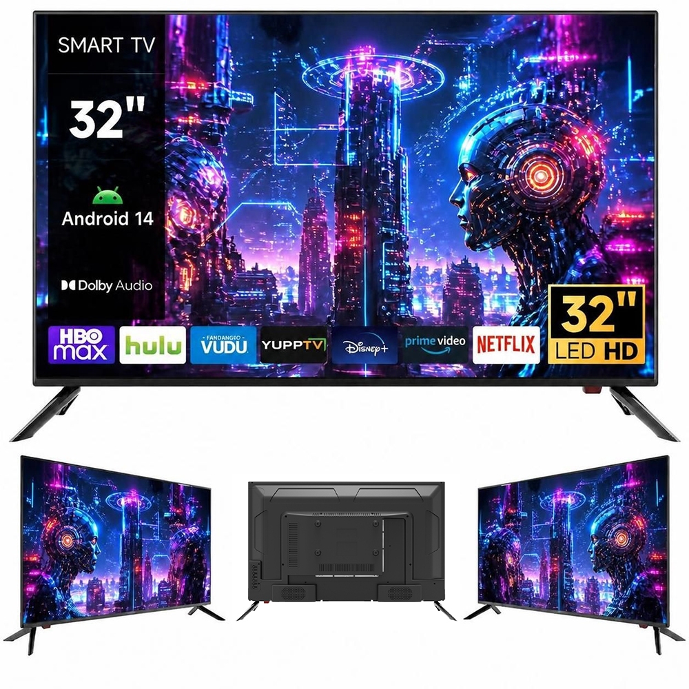Smart Tv 32 LED HD Android 14 WIFI HDMI USB Dolby 