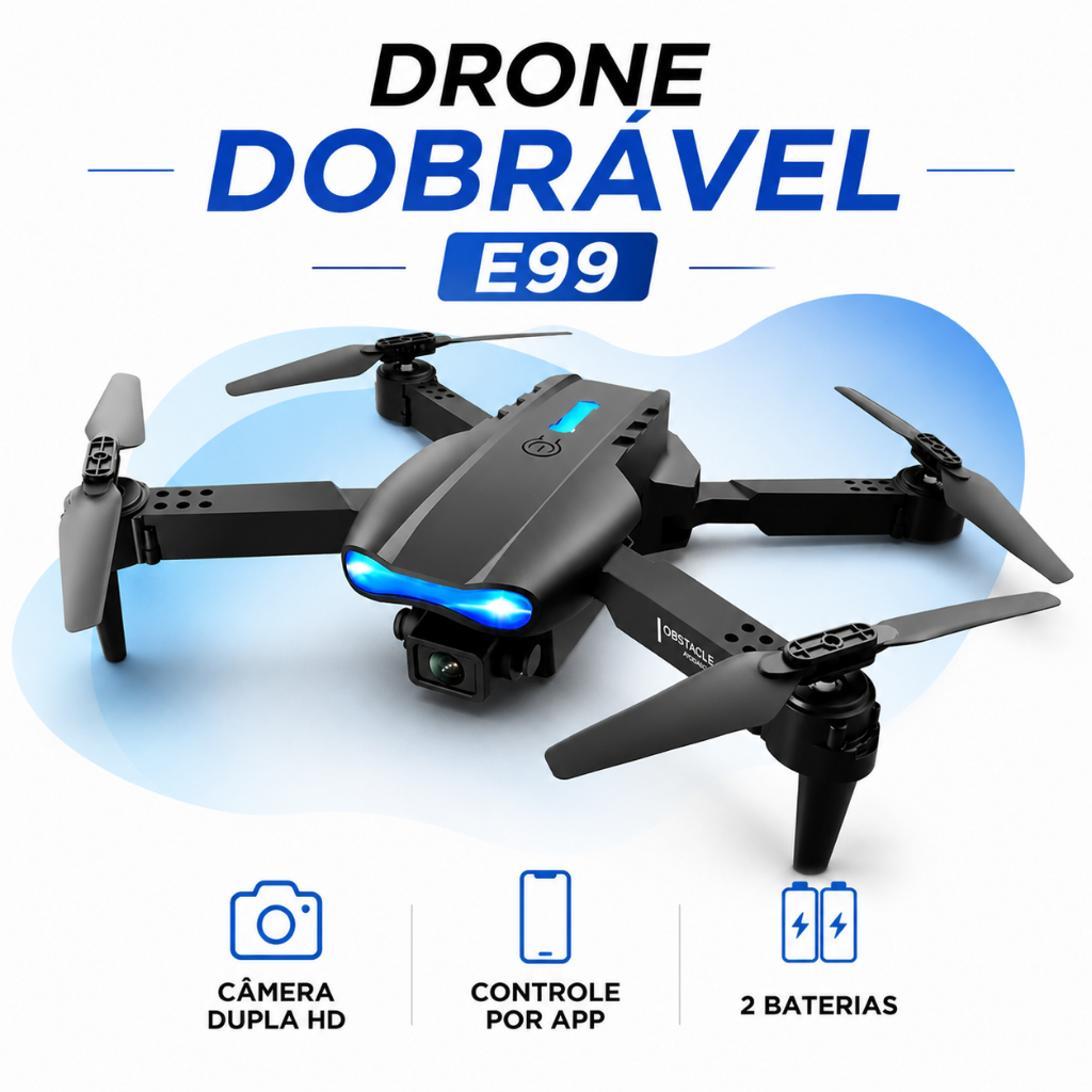 Drone E99 Dobrável Câmera Dupla HD 2 Baterias Co