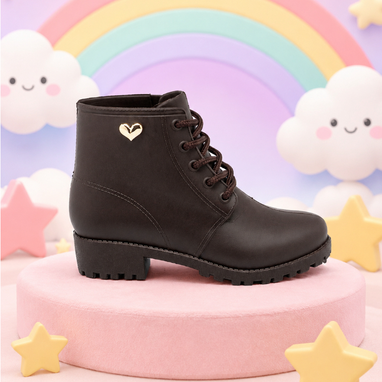 Bota Infantil Menina Coturno Cano Curto Coração 