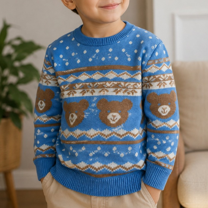 Blusa de Tricot Infantil Masculina Ursinho Inverno