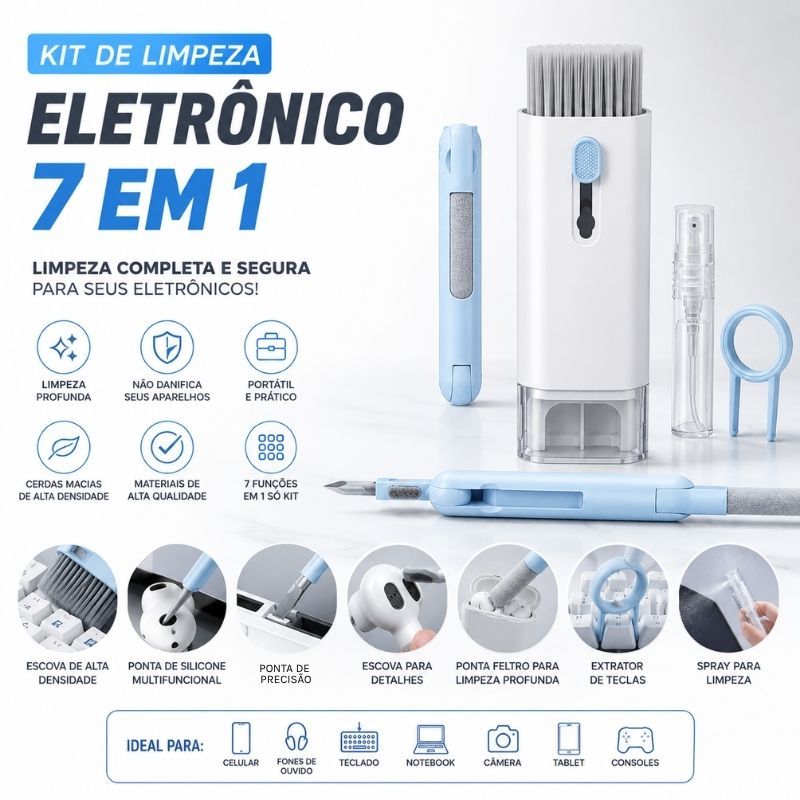 Kit Limpeza 7 em 1 Para Eletrônicos Teclado Fone 