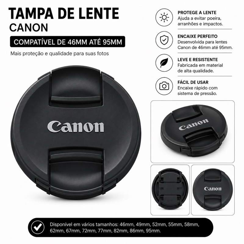 Tampinha Frontal Lente Canon Ø 46mm Ø 49mm Ø 52