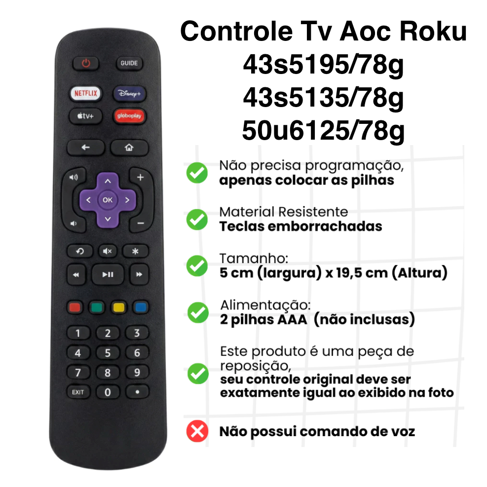 Controle Remoto TV Smart AOC Roku 32S5195/78G 43S5