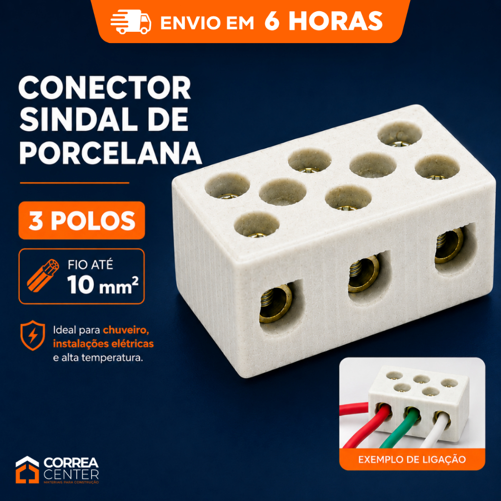 Conector Porcelana Sindal 10mm 3 Polos 1 Unid Chuv