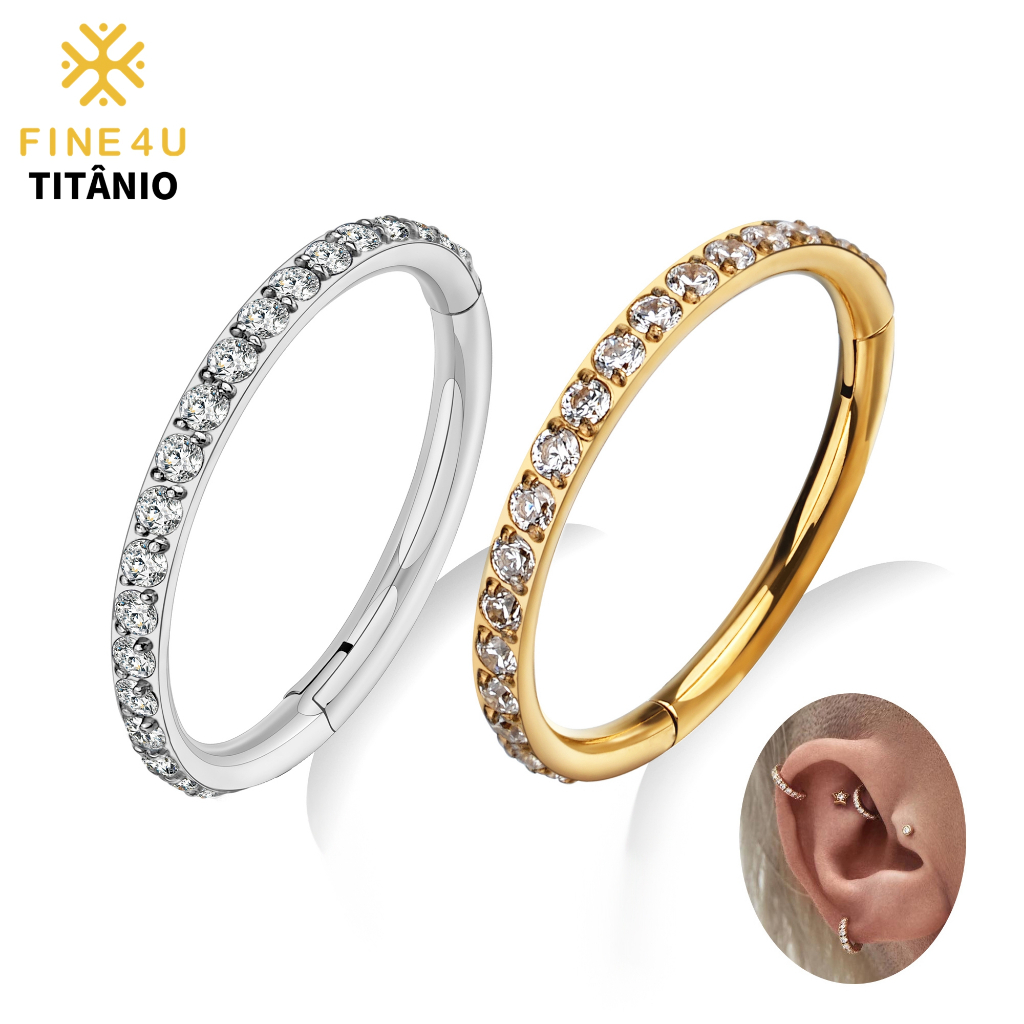 FINE4U Piercing Orelha Nariz Titânio 6-12mm Argol