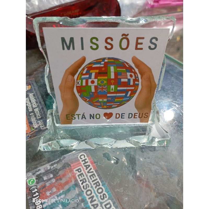 3 placas missões vidro lembrancinhas evangélicas