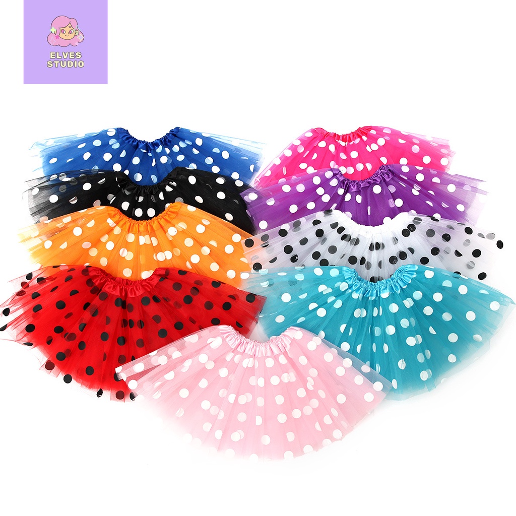 Saia Tutu Menina 3 Camadas Malha Polka Dot Bebê F