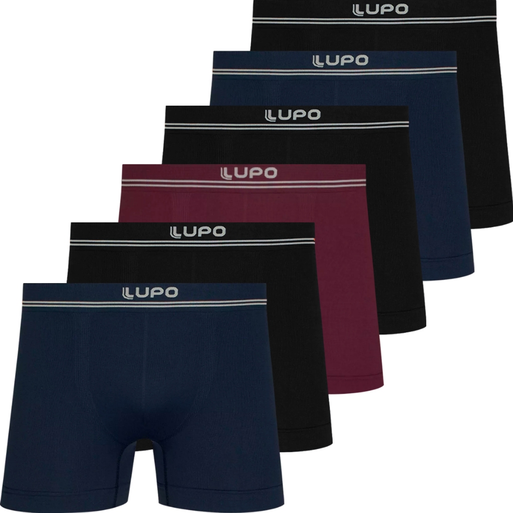 Kit 6 Cuecas Boxer Lupo Masculina Poliamida Sem Co