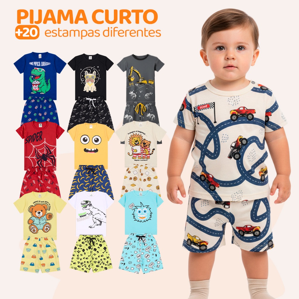 Kit Sortido 4 ou 8 Peças de Pijama Curto Bebê Me