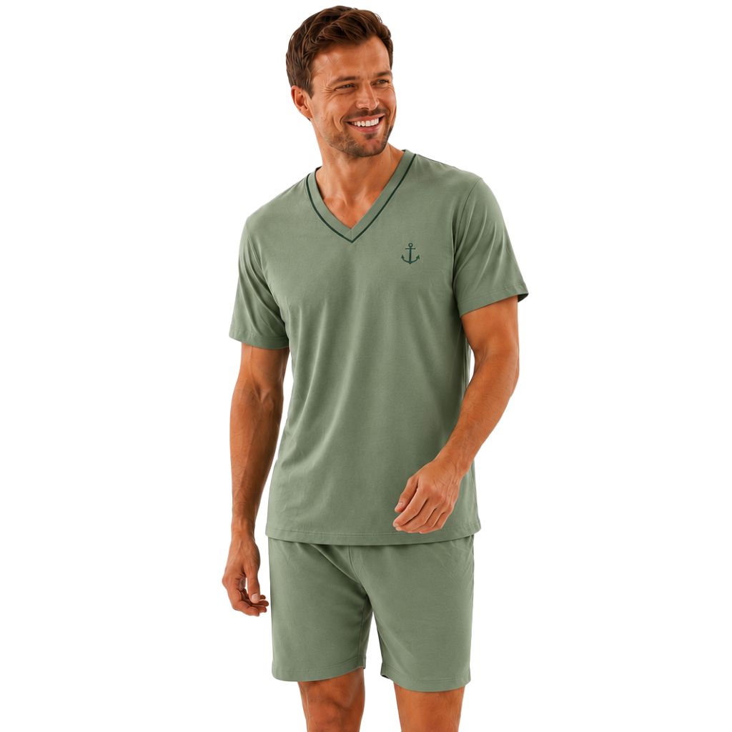 Pijama Masculino Liso Curto Verão Short e Camisa 
