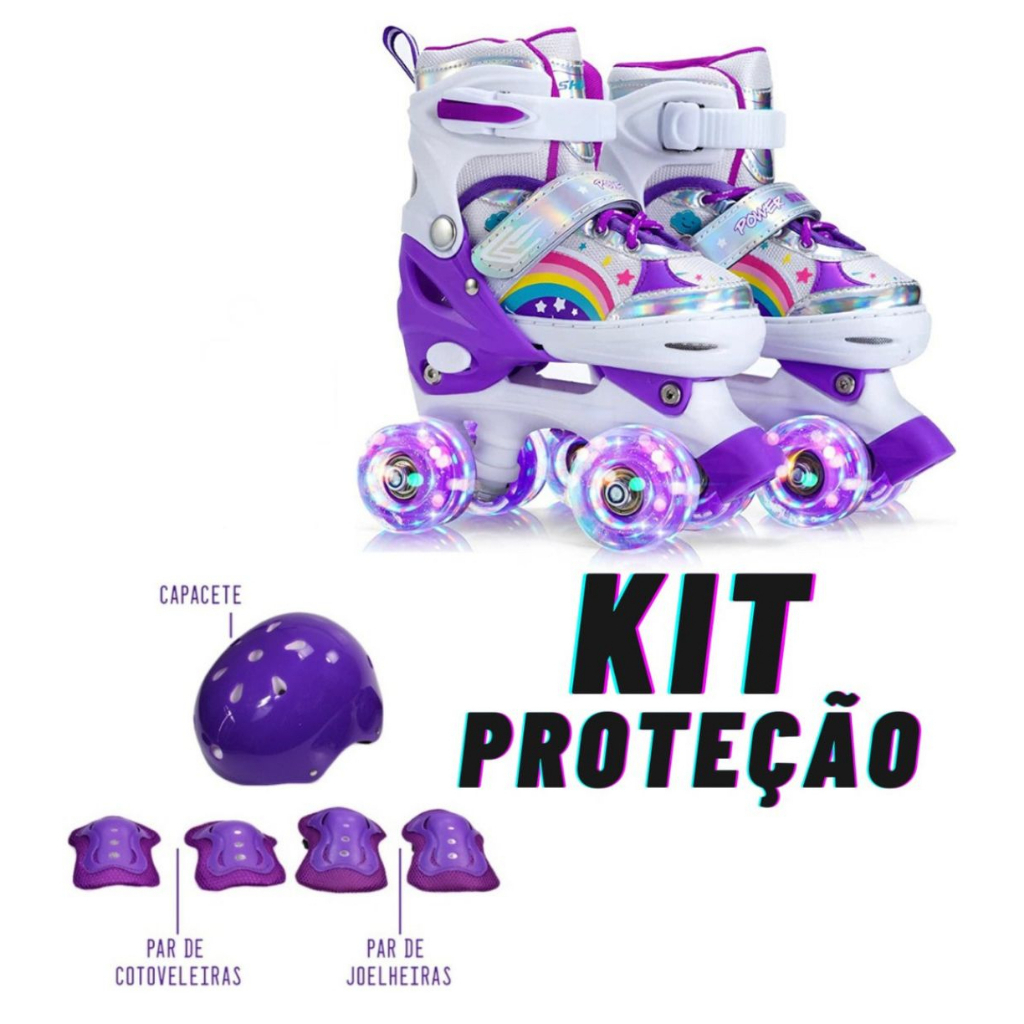 Patins infantil Quad arco iris  led roxo menina me