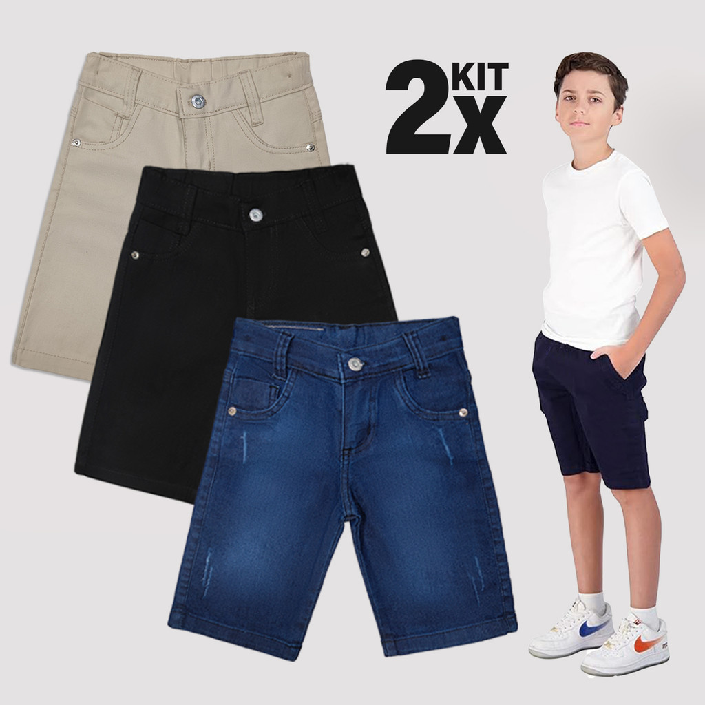 Kit 2 Bermudas Infantil Social Sarja Brim Short Je