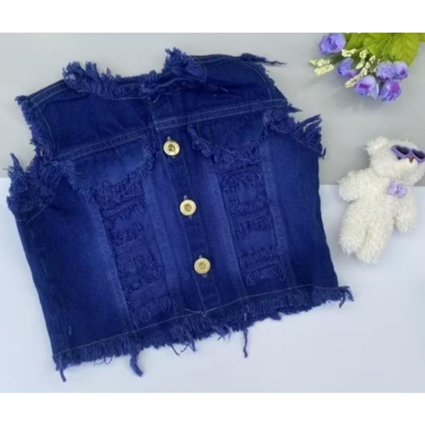 Colete Jeans Molinho Rasgado com Botão Infantil 0