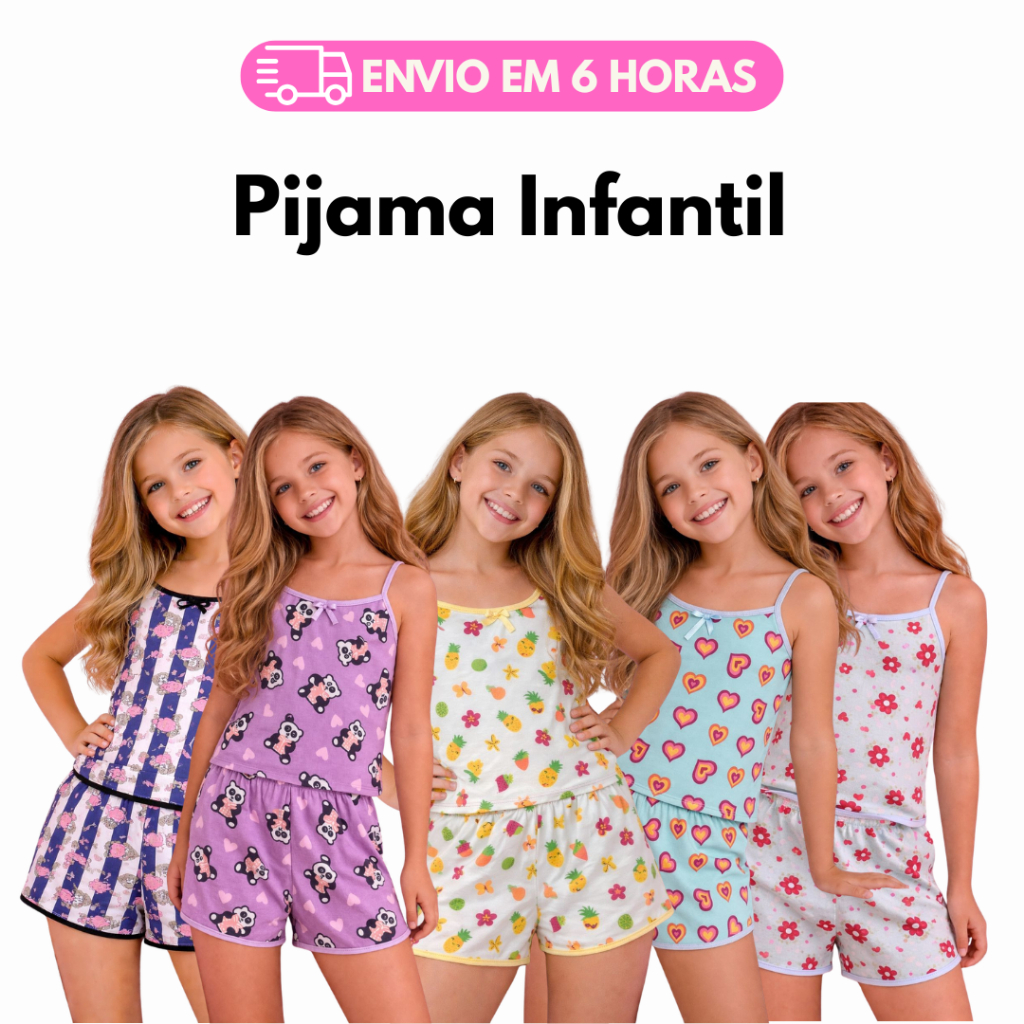 Kit 5 Pijamas Infantil Short Doll Conjunto Micro R