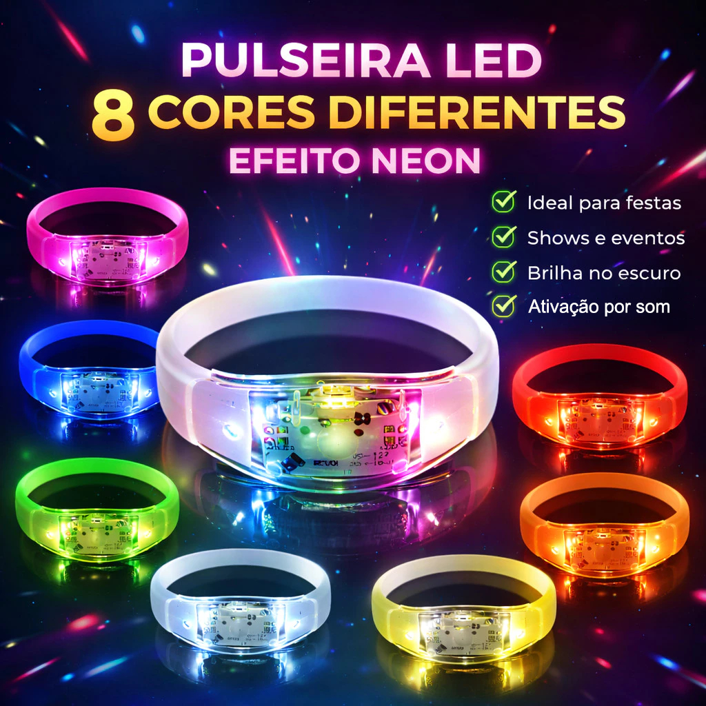 Até 50 Pulseira LED Ativada por Som com 3 Modos d