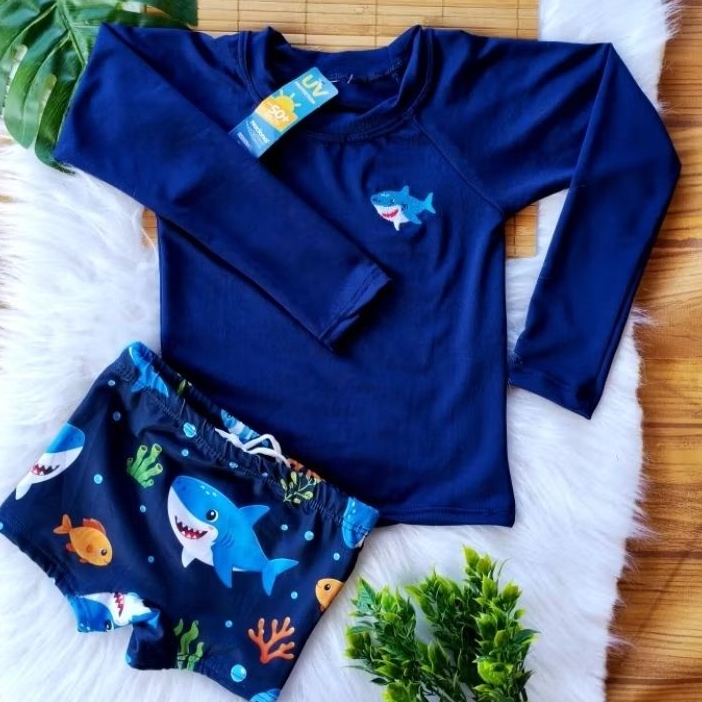 Conjunto Sunga Forrada infantil mais blusa proteç