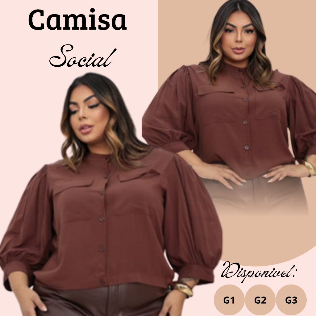 Camisa Social Lisa Femenina camisa com Manga 3/4 B
