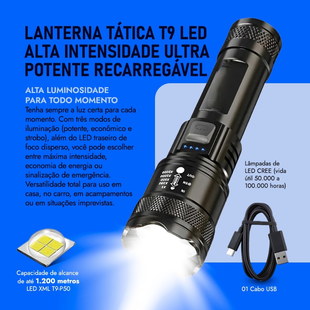 T9 Lanterna Tática Potente Mais Forte Do Mundo Si