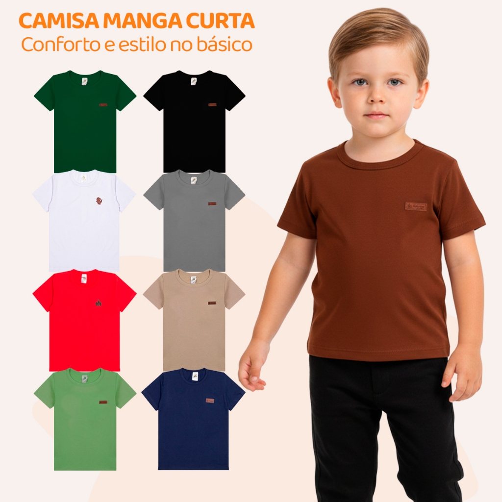 Camiseta Infantil Menino Básica Lisa Manga Curta 