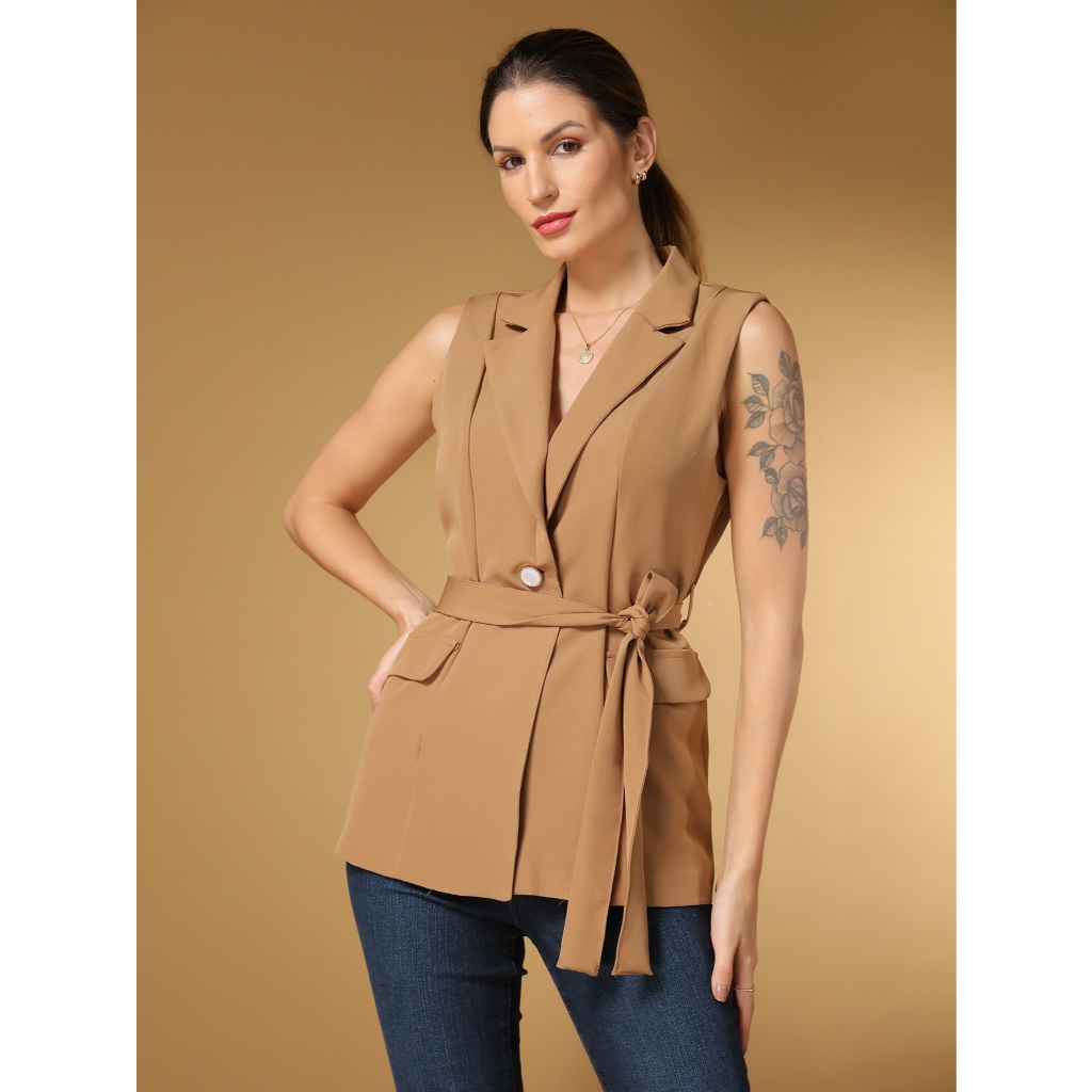 Colete feminino longo comprido alfaiataria moda g