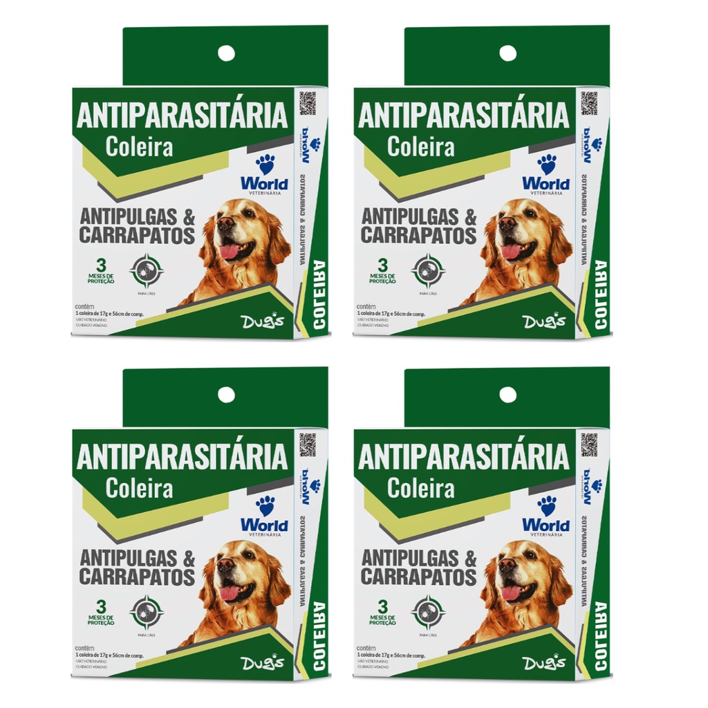 04 Coleira Cães Antipulgas E Carrapatos Dugs 56cm