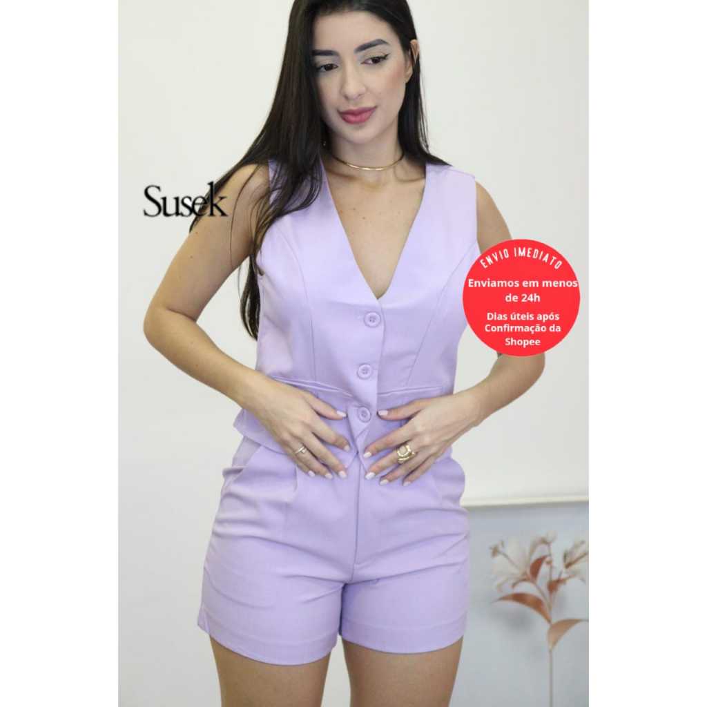 Conjunto Feminino 2 Peças Luis Twill Colete e Sho