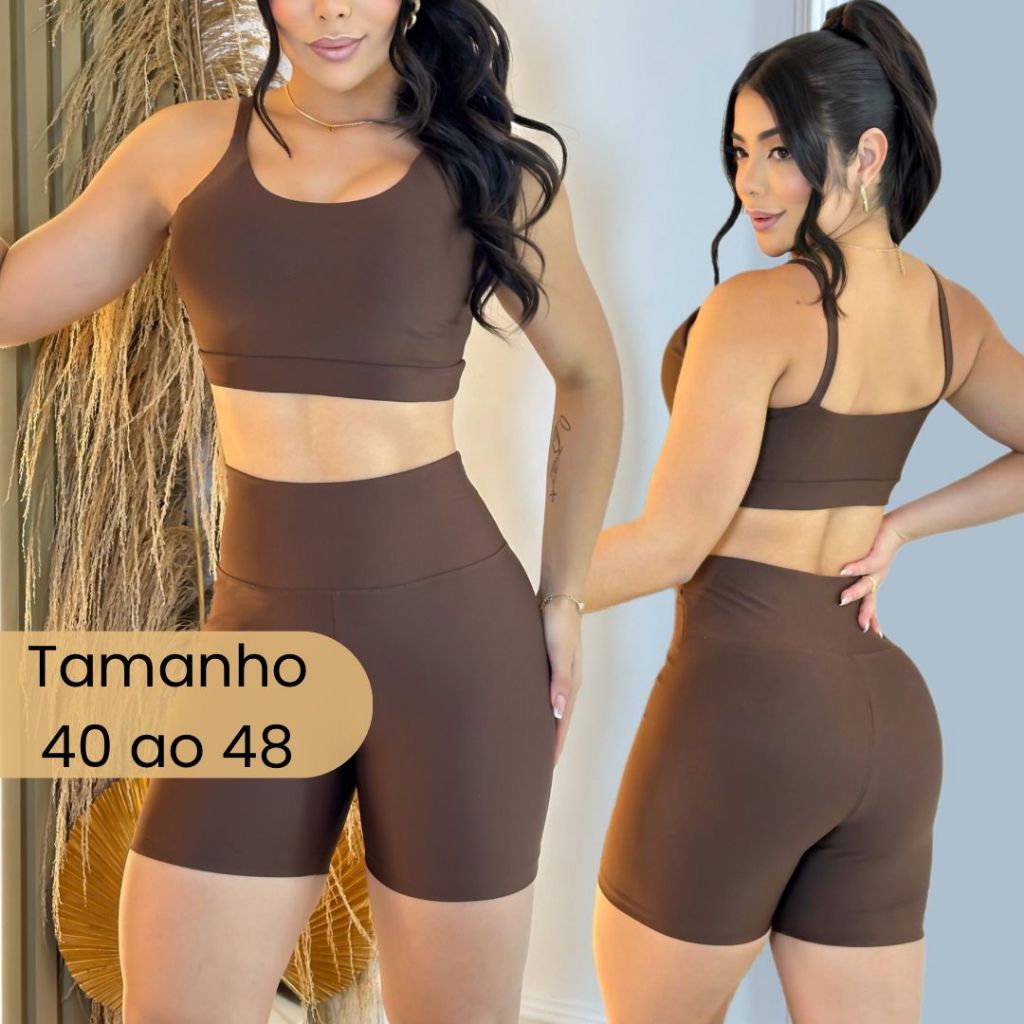 Conjunto Short Fitness Cintura Alta Suplex Premium