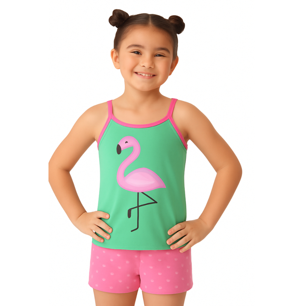 Babydoll Infantil Menina Pijama Verão Flamingo